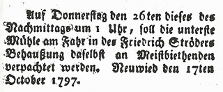 Anzeige im WNN Nr 42 vom 20.10.1797
